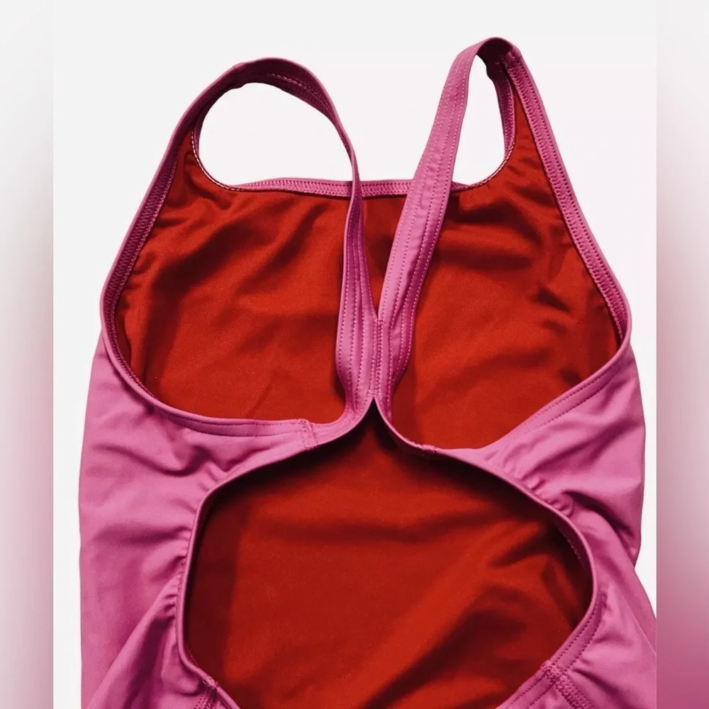 Adidas Girls Athletic Swimsuit Racerback One-piece Fuchsia/Scarlet Size M